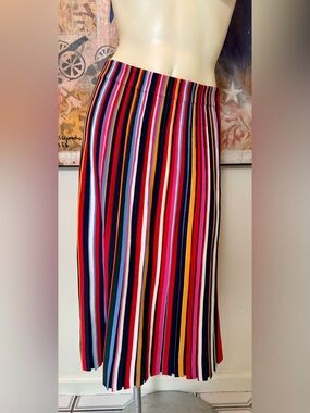 Tory burch Multi-Color RAINBOW 🌈Vertical Stripe pleated Midi Skirt rare!